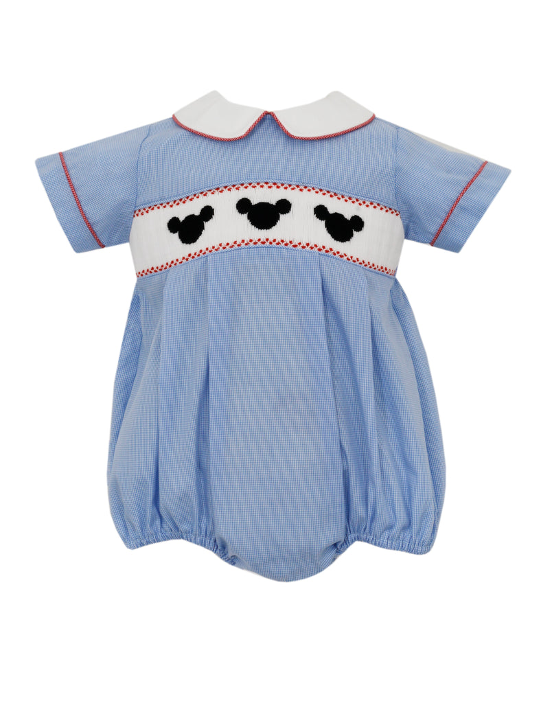 Petit Bebe Boy Bubble Mickey Blue Microcheck - Fun & Fancy Children's Boutique