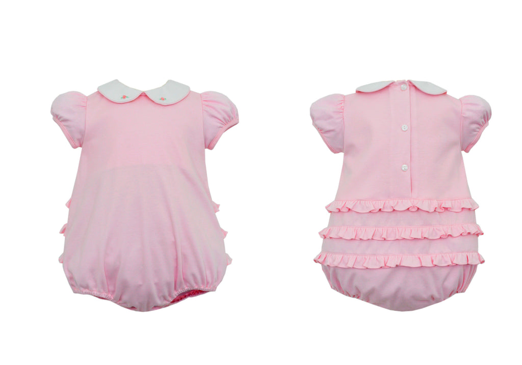 Petit Bebe Girl Bubble Mila Pink Knit with Ruffles - Fun & Fancy Children's Boutique