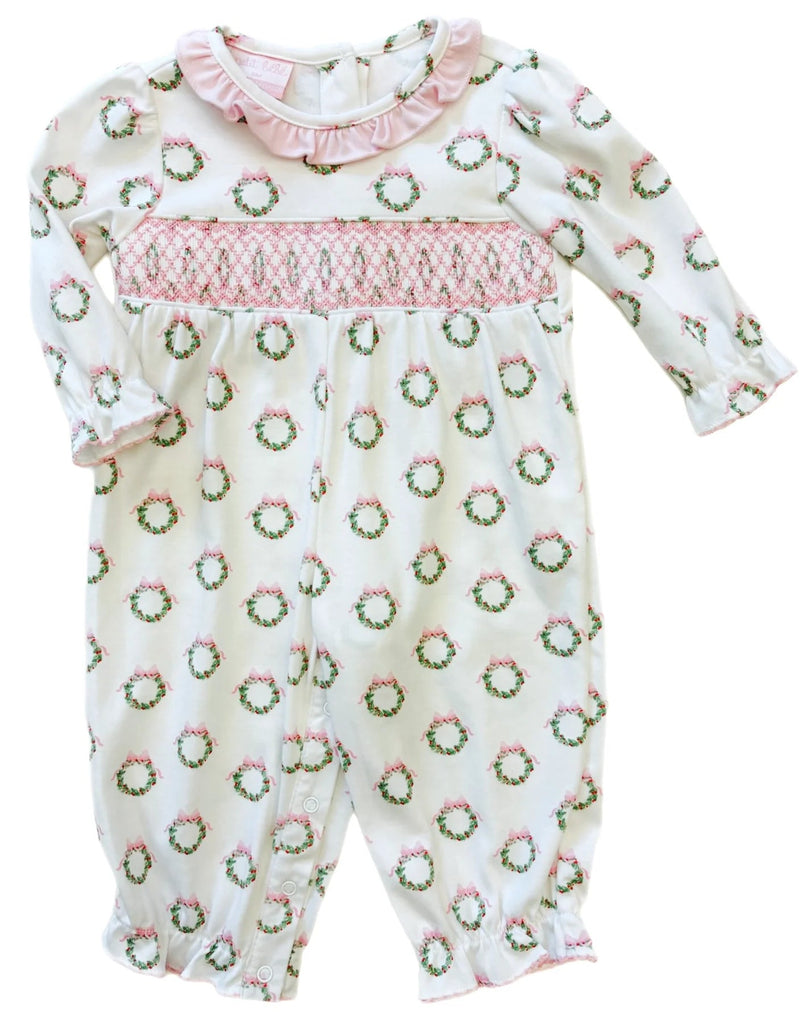 Petit Bebe Holiday Pink Wreath Knit Romper - Fun & Fancy Children's Boutique