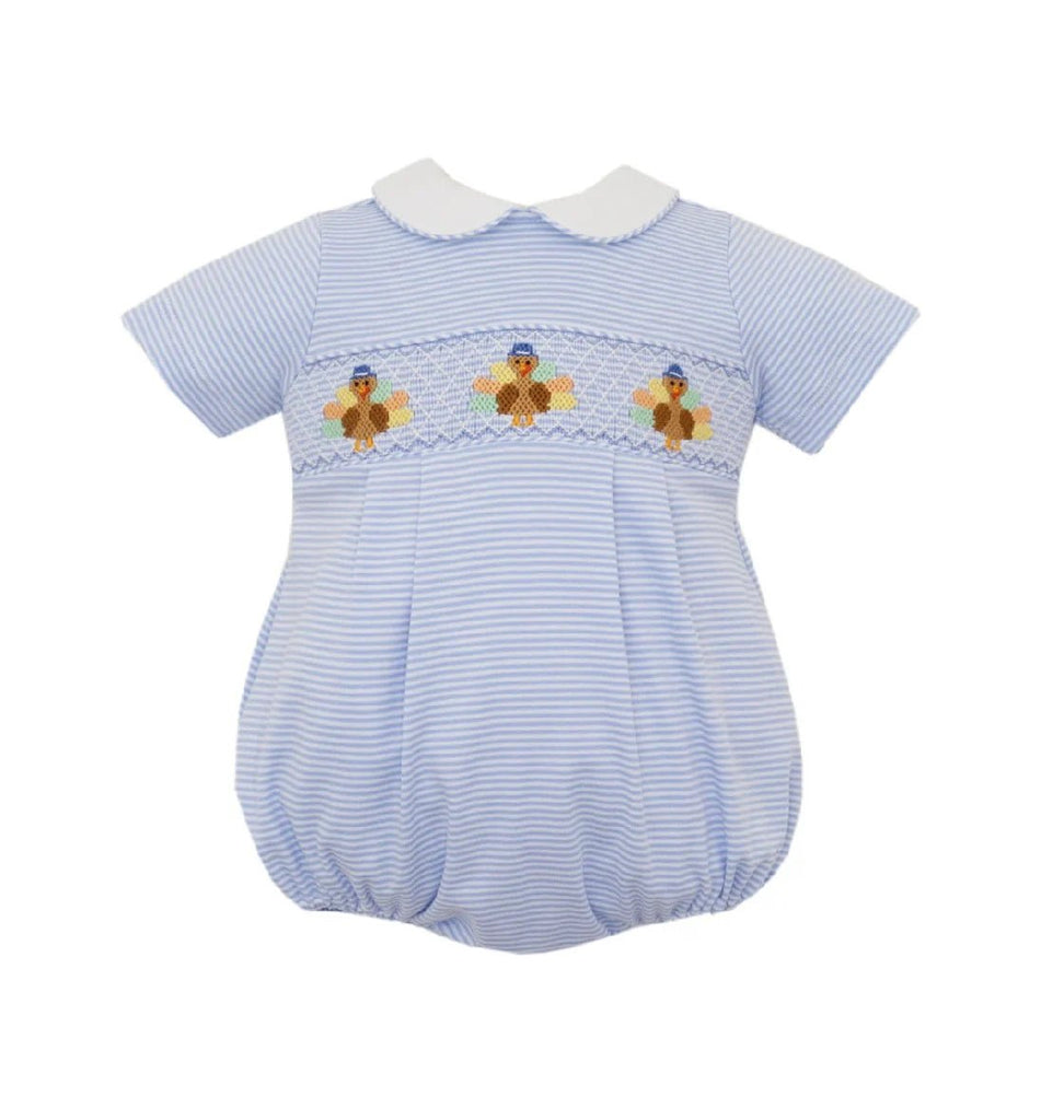 Petit Bebe Knit Bubble Turkey on Blue Stripe - Fun & Fancy Children's Boutique