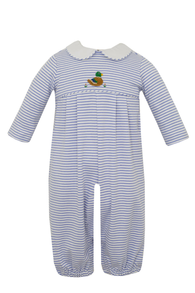 Petit Bebe Mallard Blue Stripe Knit Long Bubble - Fun & Fancy Children's Boutique