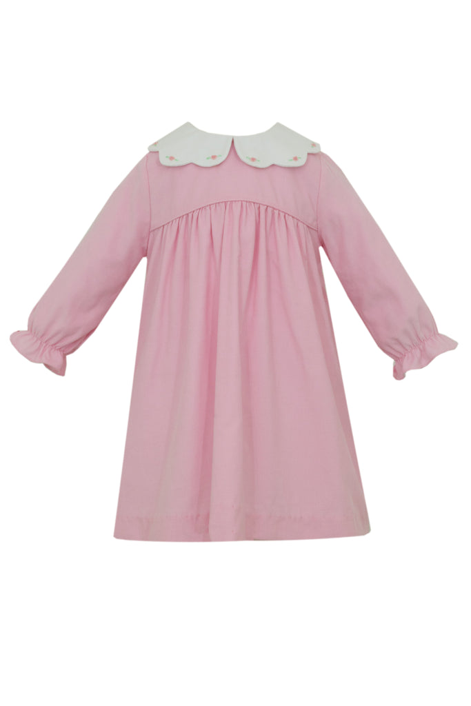 Petit Bebe Pink Corduroy Dress with Scalloped Collar and Hand Embroidery - Fun & Fancy Children's Boutique