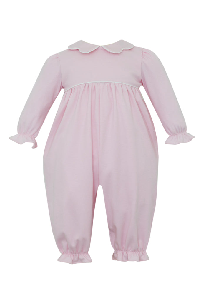 Petit Bebe Pink Knit Long Romper with Scalloped Collar - Fun & Fancy Children's Boutique