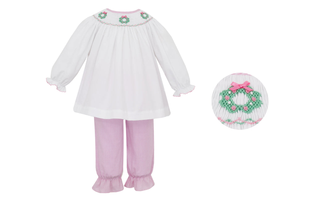 Petit Bebe Pink Wreath Pant Set Pink Gingham - Fun & Fancy Children's Boutique