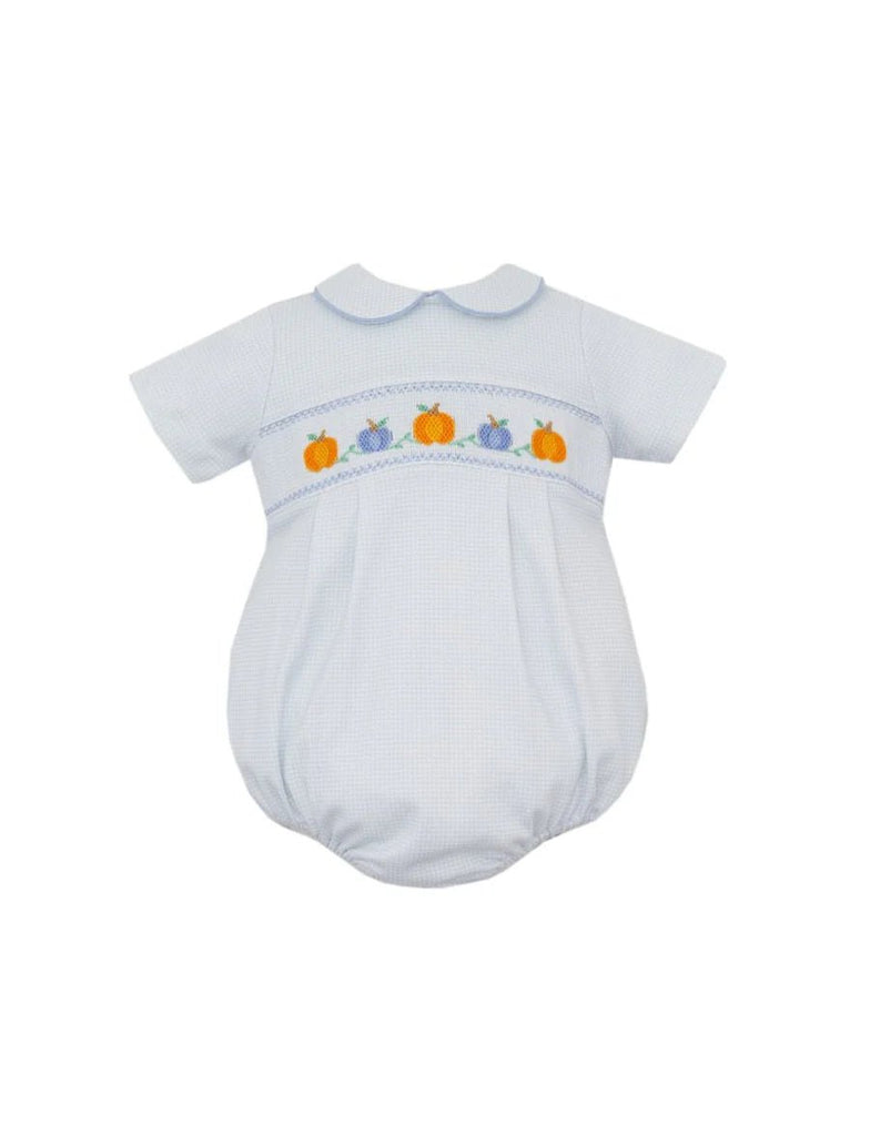 Petit Bebe Pumpkin Light Blue Knit Check Bubble - Fun & Fancy Children's Boutique