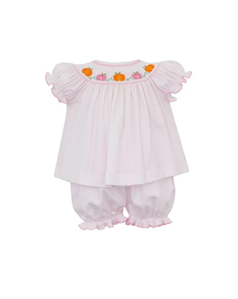 Petit Bebe Pumpkin Pink Knit Check Bishop Bloomer Set - Fun & Fancy Children's Boutique