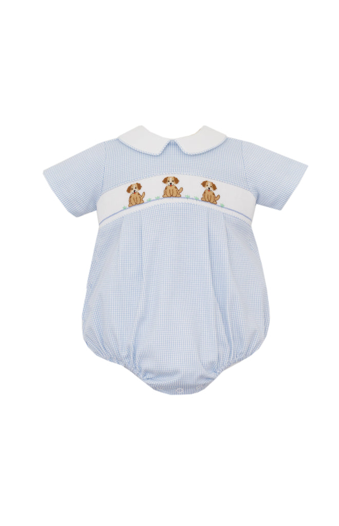 Petit Bebe Puppies Blue Check Knit Bubble - Fun & Fancy Children's Boutique