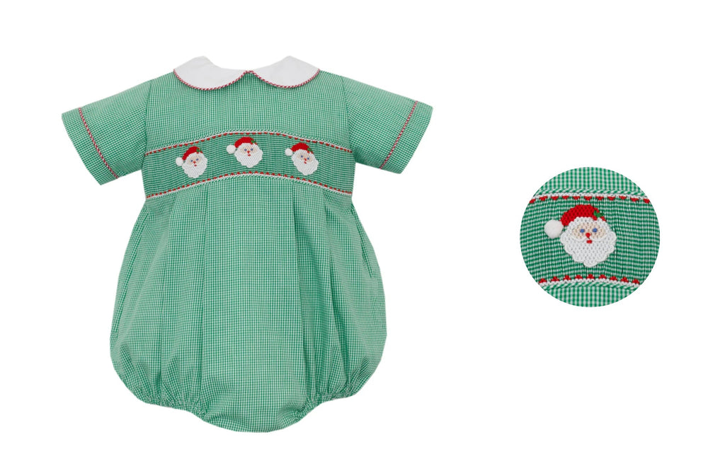 Petit Bebe Santa Face Boy Bubble Green Gingham - Fun & Fancy Children's Boutique