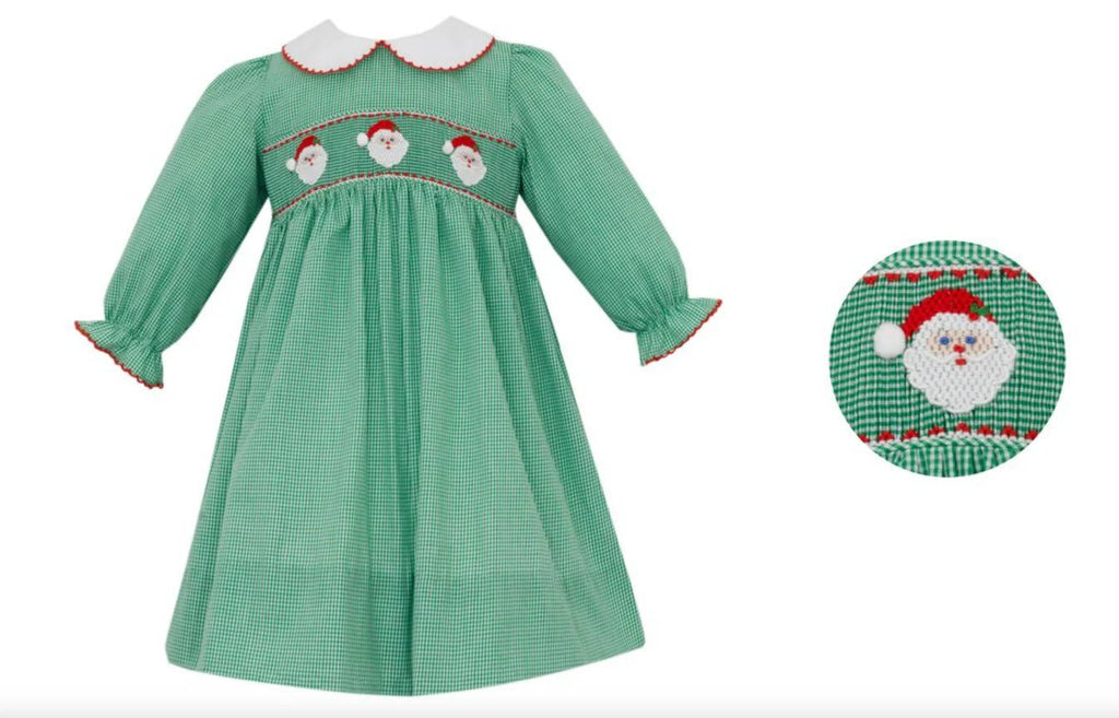 Petit Bebe Santa Face Green Gingham Dress - Fun & Fancy Children's Boutique