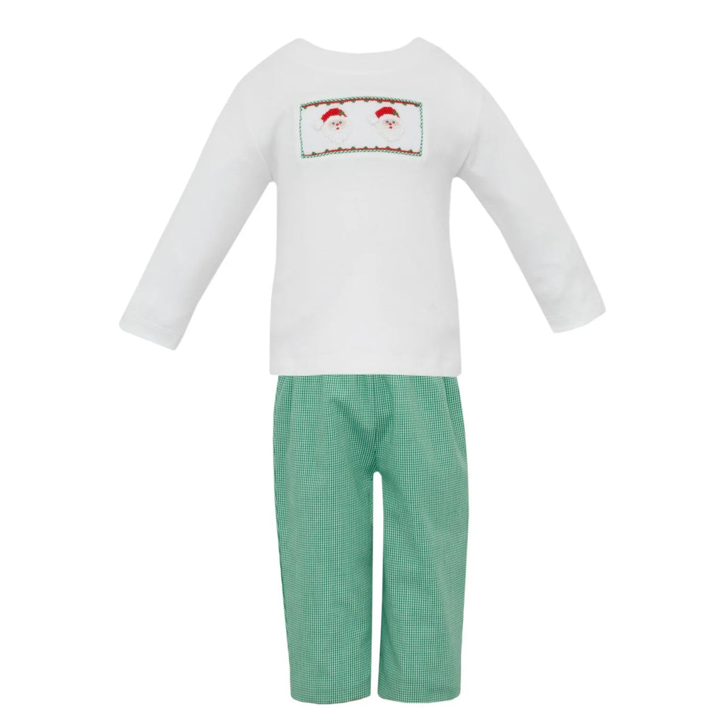 Petit Bebe Santa Face Green Gingham Pant Set - Fun & Fancy Children's Boutique