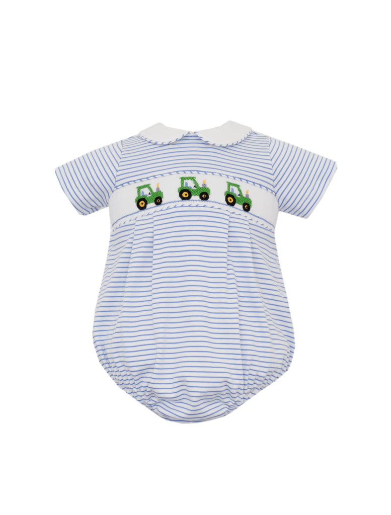 Petit Bebe Tractor Blue Stripe Knit Bubble - Fun & Fancy Children's Boutique