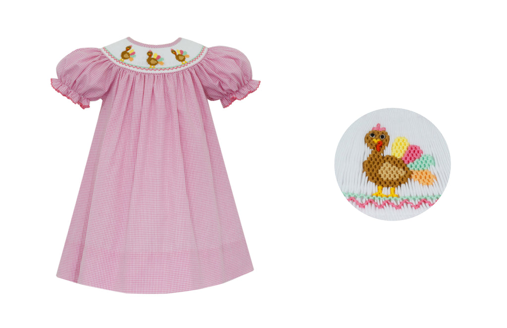 Petit Bebe Turkey Pink Check Bishop - Fun & Fancy Children's Boutique