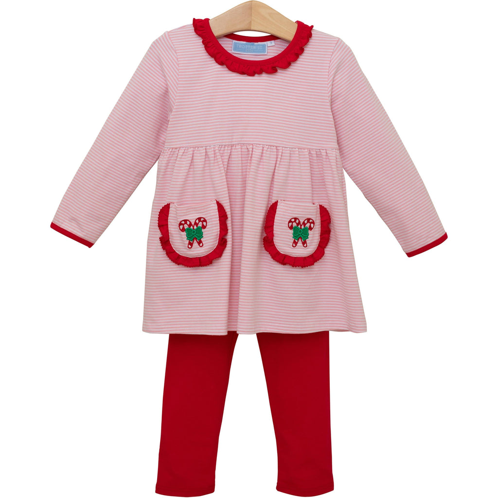 Trotter Street Kids Candy Cane Embroidery Ruffle Pants Set - Fun & Fancy Children's Boutique