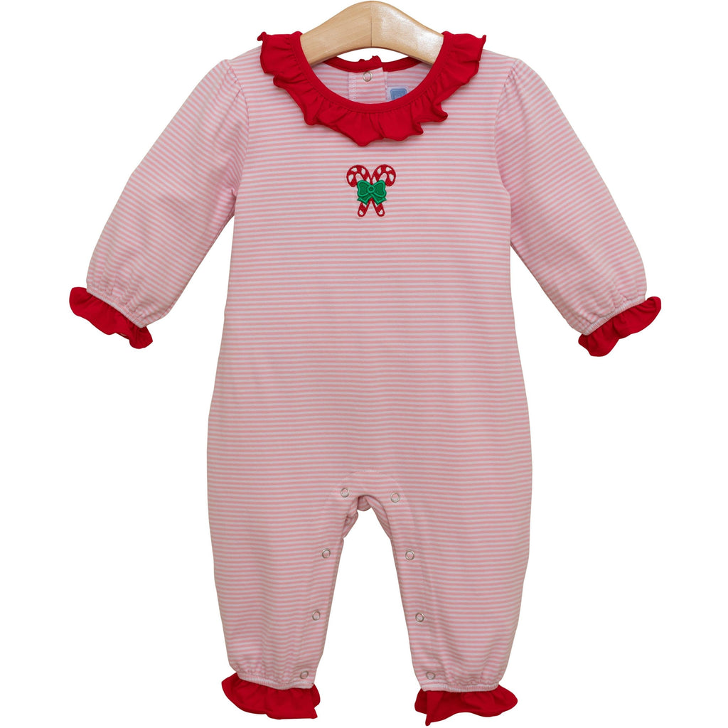 Trotter Street Kids Candy Cane Embroidery Ruffle Romper - Fun & Fancy Children's Boutique