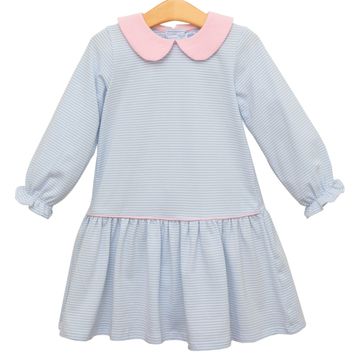 Trotter Street Kids Katherine Dress Light Blue Stripe/Light Pink - Fun & Fancy Children's Boutique