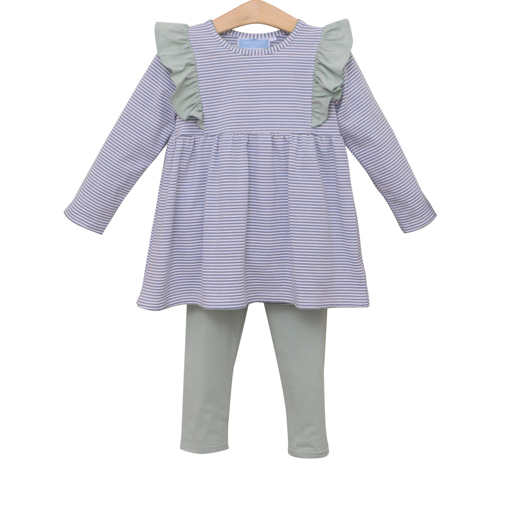 Trotter Street Kids Madison Pant Set Dusty Blue Stripe/Sage Green - Fun & Fancy Children's Boutique