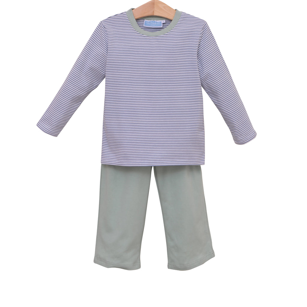 Trotter Street Kids Miller Pant Set Dusty Blue Stripe/Sage - Fun & Fancy Children's Boutique