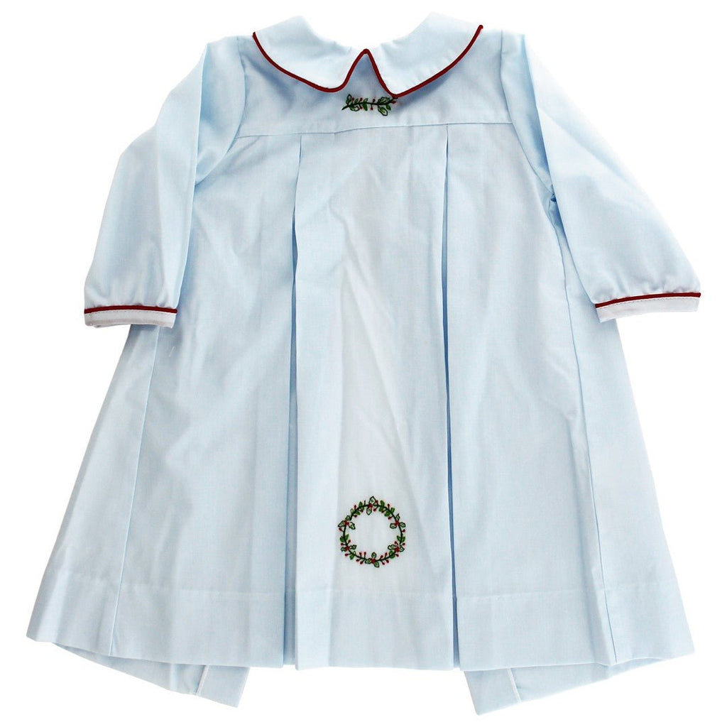 Bailey Boys Embroidered Wreath on Blue Daygown Boy - Fun & Fancy Children's Boutique