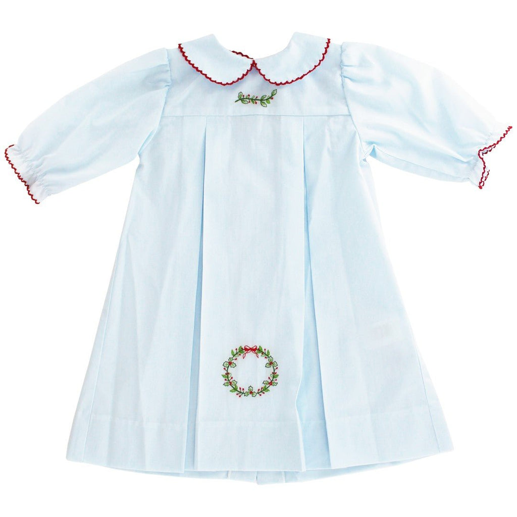 Bailey Boys Embroidered Wreath on Blue Daygown Girl - Fun & Fancy Children's Boutique
