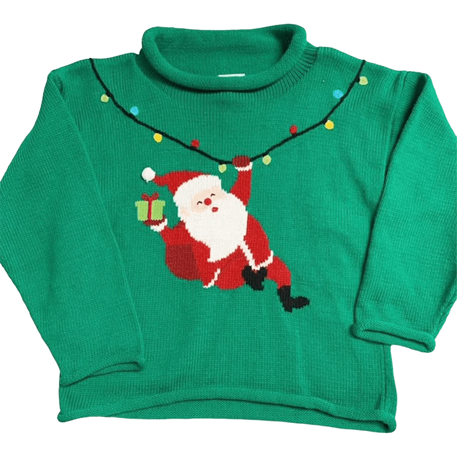 Bailey Boys Roll Neck Sweater Santa on Kelly Green Fun Fancy
