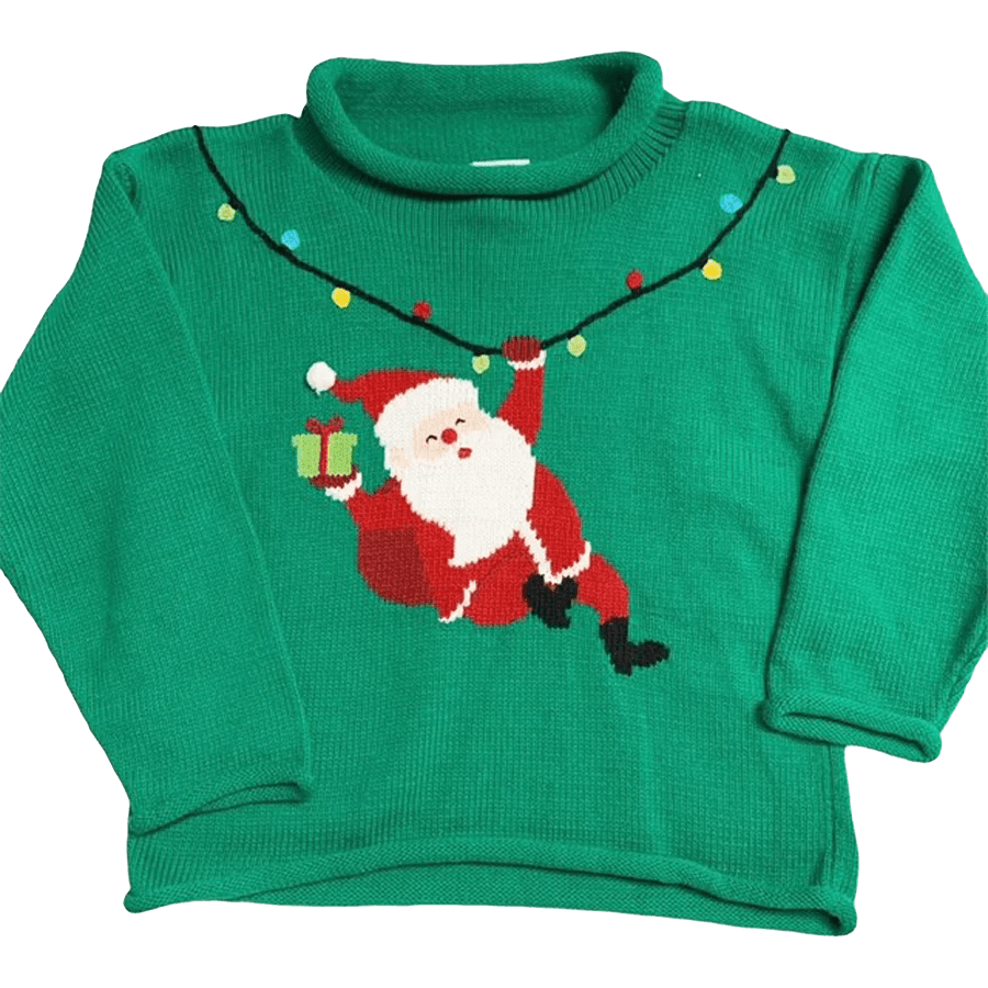 Bailey Boys Roll Neck Sweater Santa on Kelly Green - Fun & Fancy Children's Boutique