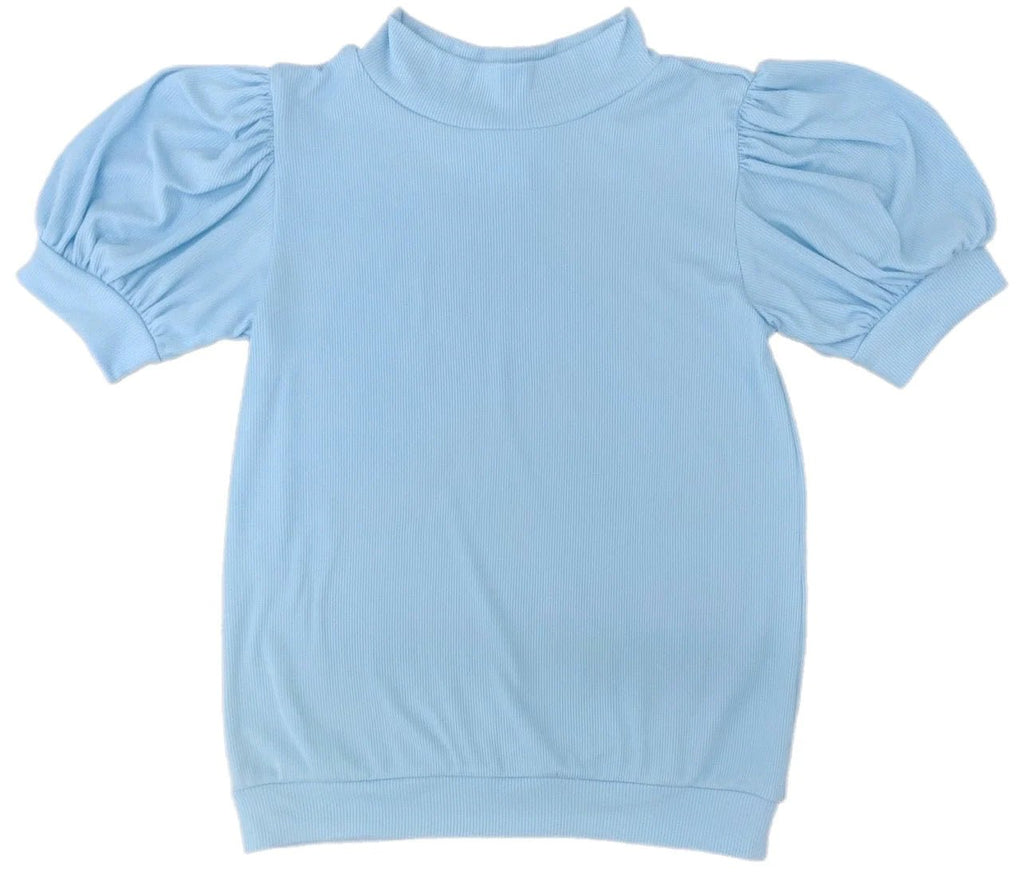 Be Elizabeth Short Puff Sleeve Ribbed Top Light Blue - Fun & Fancy Children's Boutique