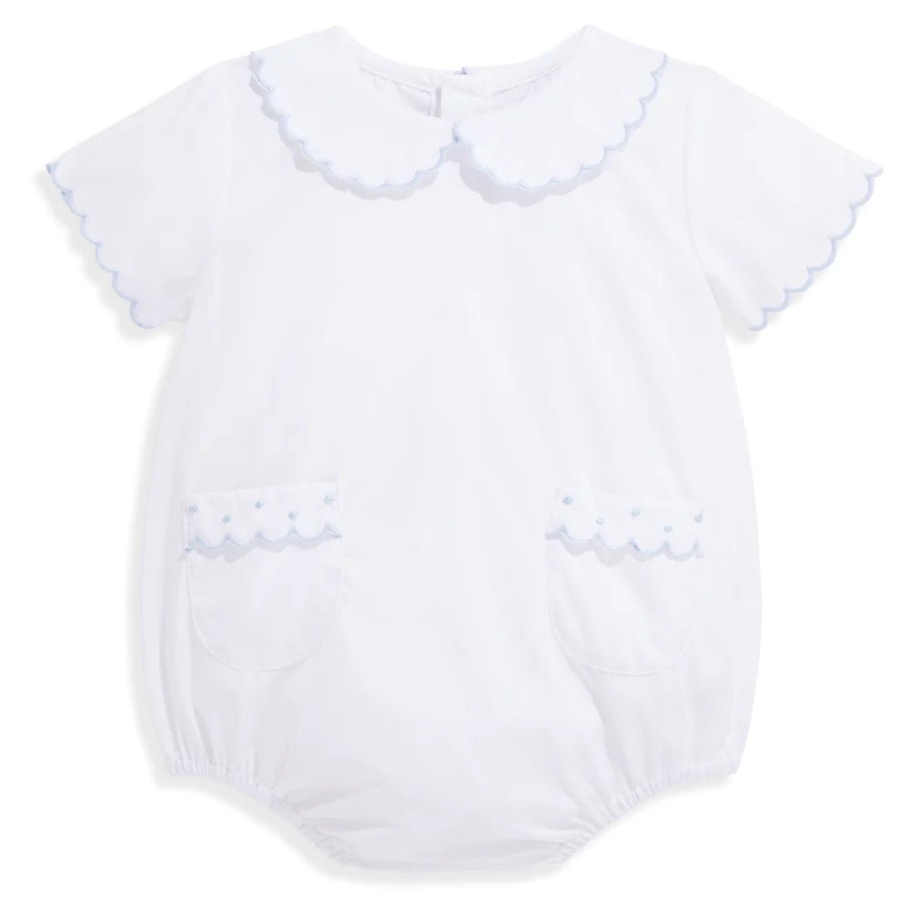 bella bliss Ande Embroidered Pocket Bubble White with Blue - Fun & Fancy Children's Boutique