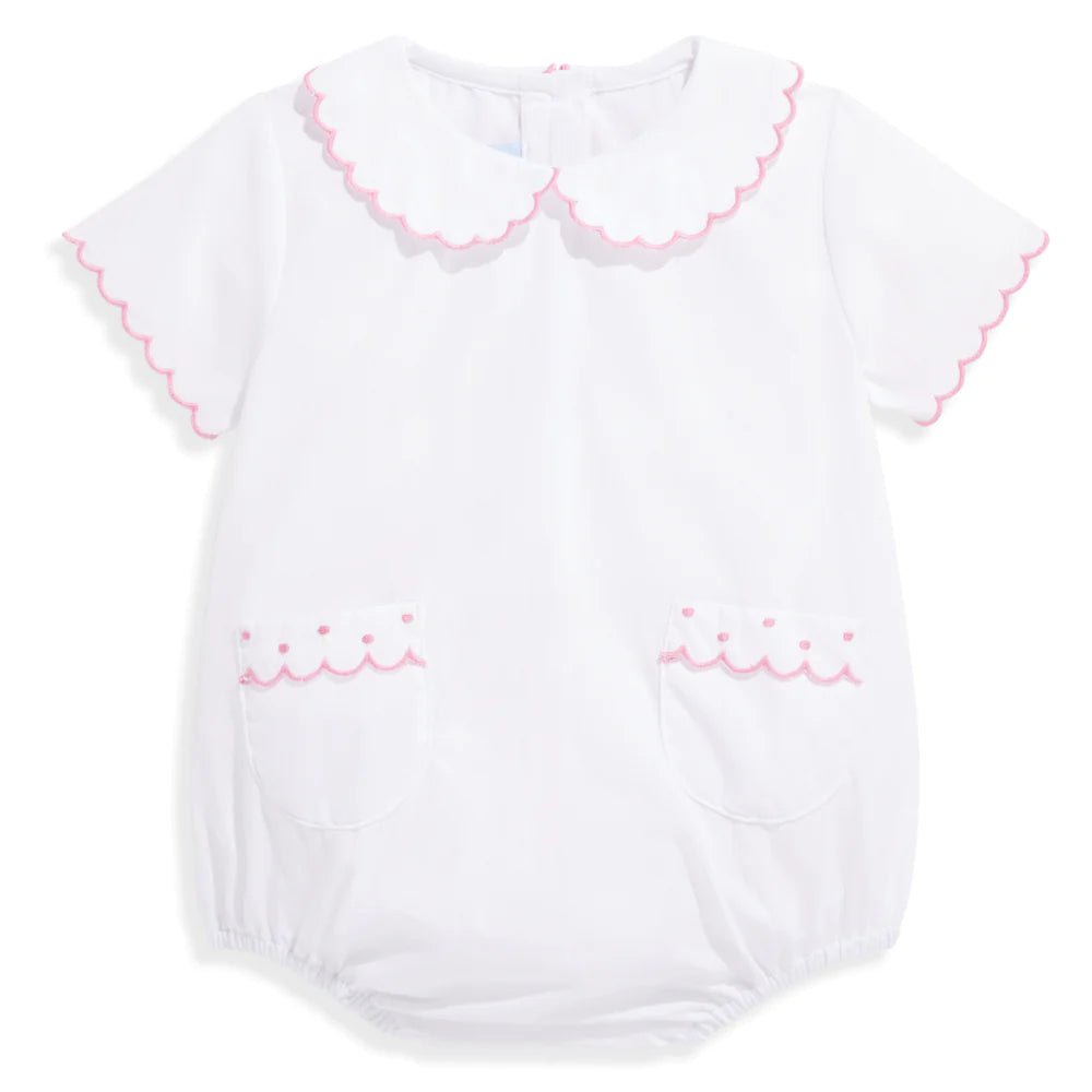 bella bliss Ande Embroidered Pocket Bubble White with Pink - Fun & Fancy Children's Boutique
