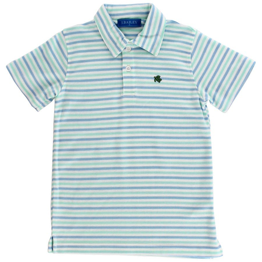 J. Bailey Short Sleeve Stripe Polo Ocean - Fun & Fancy Children's Boutique