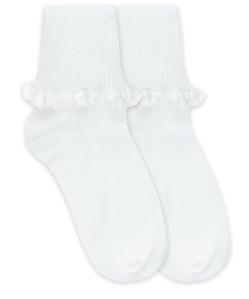 Jefferies Socks Cluny & Satin Lace Turn Cuff Socks 1 Pair White - Fun & Fancy Children's Boutique