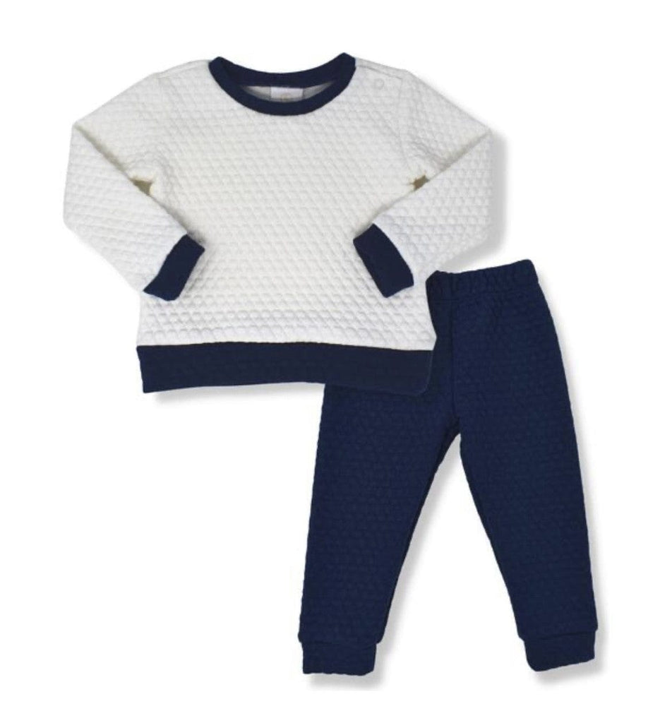 Lullaby Set Quilted Cream and Navy Sweatsuit - Fun & Fancy Children's Boutique
