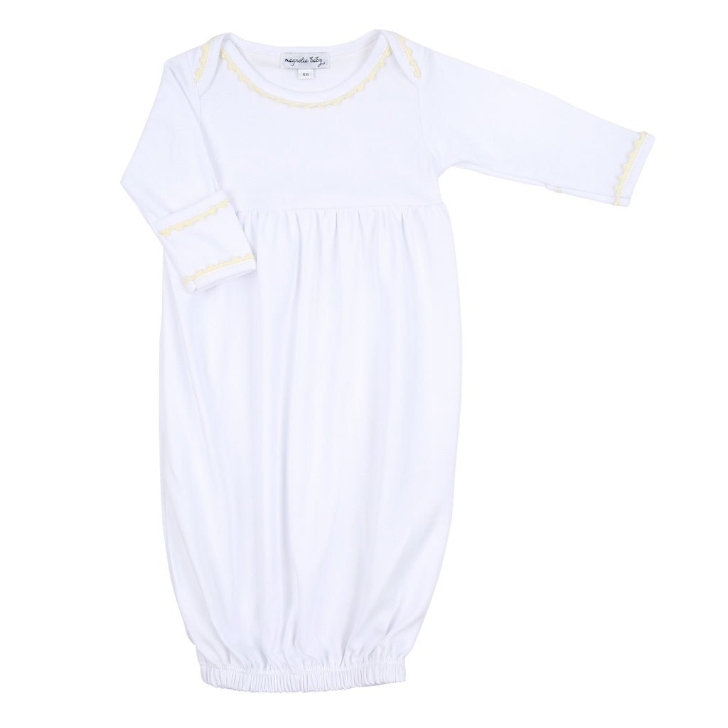 Magnolia Baby Baby Joy Spring24 Embroidered Gathered Gown Yellow - Fun & Fancy Children's Boutique
