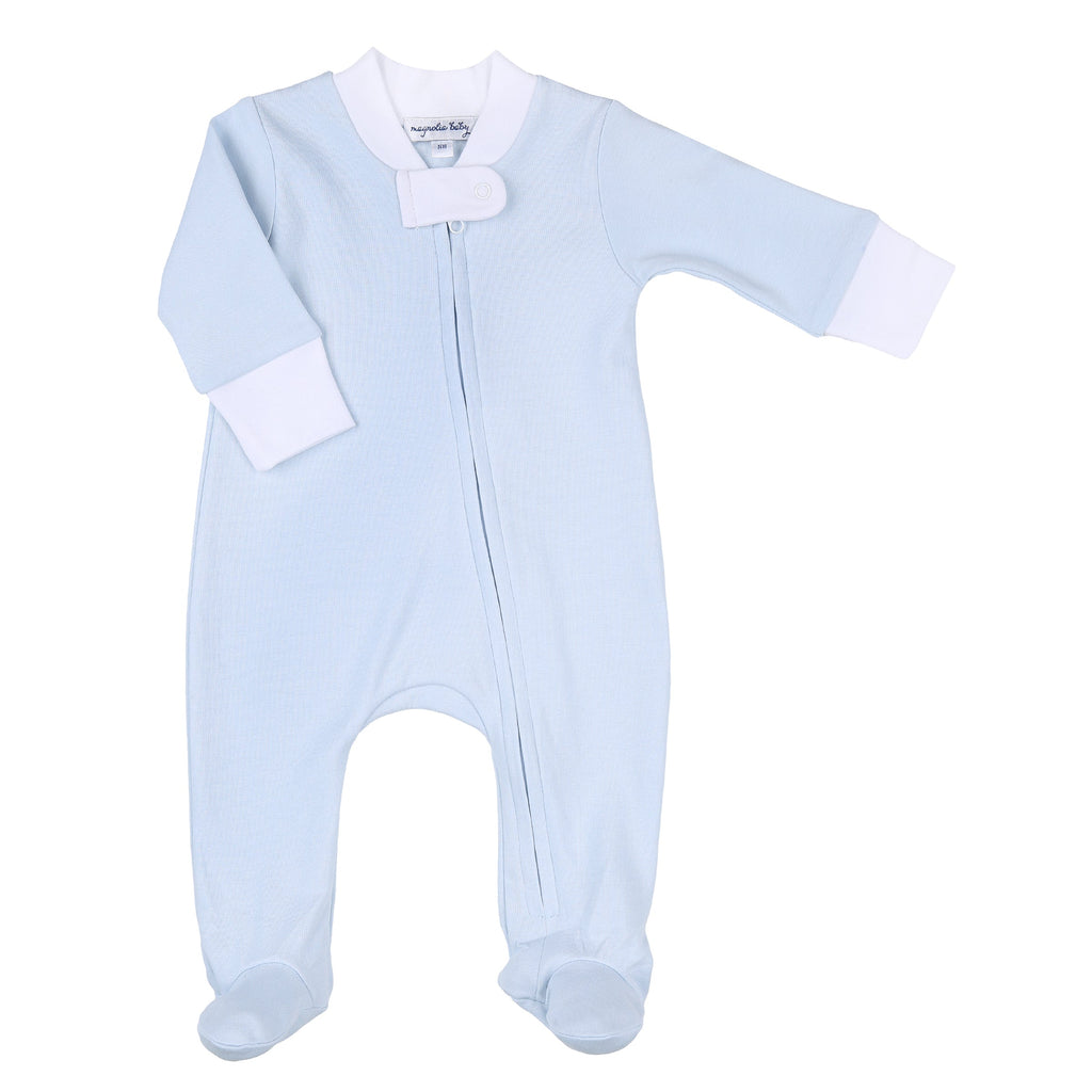 Magnolia Baby Simply Solids Zipper Footie Light Blue - Fun & Fancy Children's Boutique