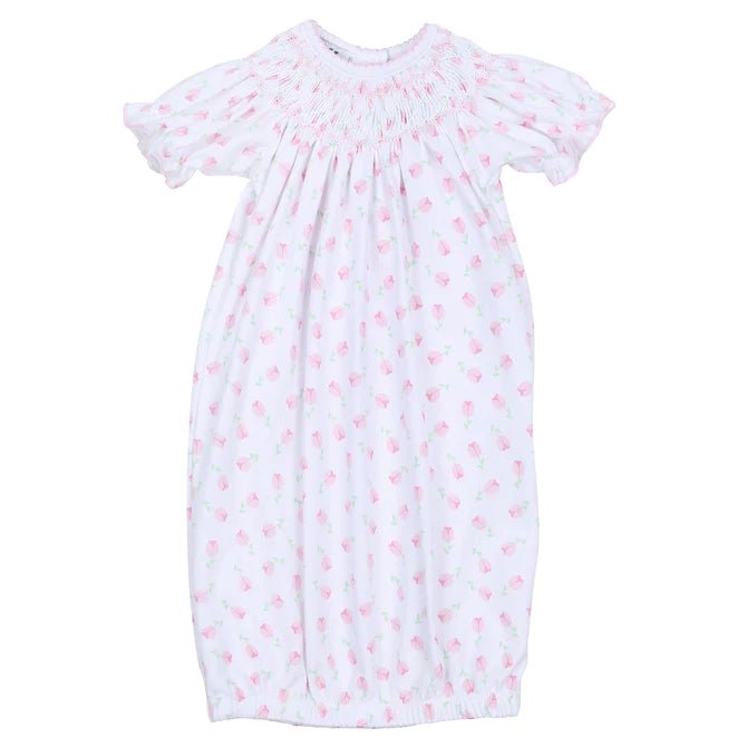 Magnolia Baby Tessa's Classics Bishop Printed Short Sleeve Gown PInk - Fun & Fancy Children's Boutique