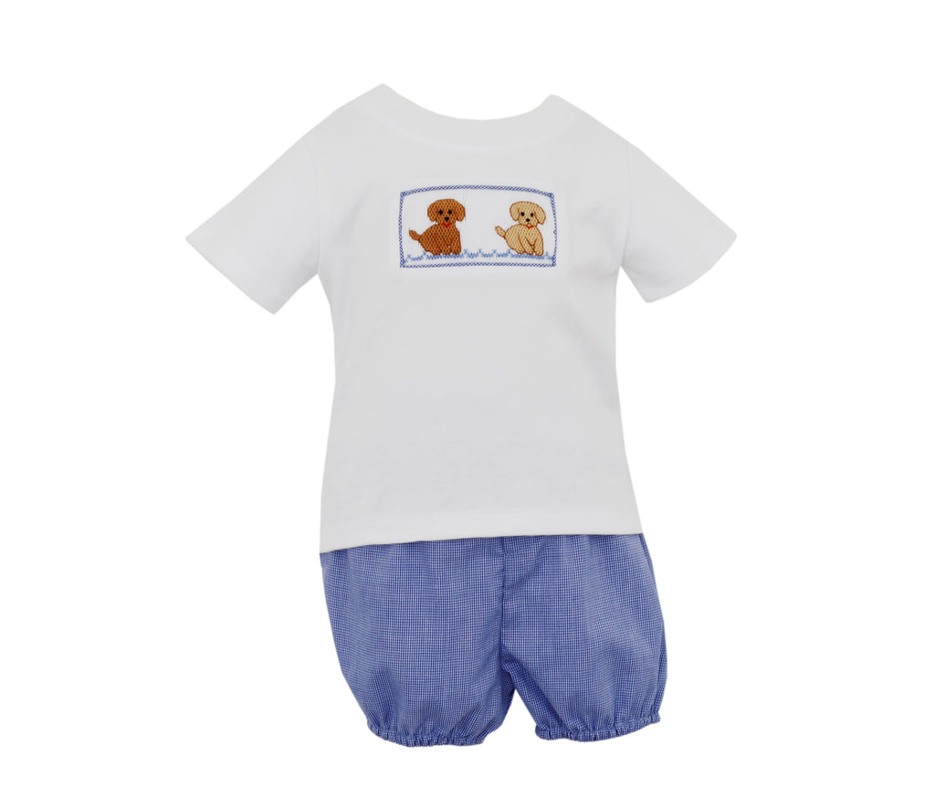 Petit Bebe Boy's Diaper Set Royal Blue Microcheck Puppies - Fun & Fancy Children's Boutique
