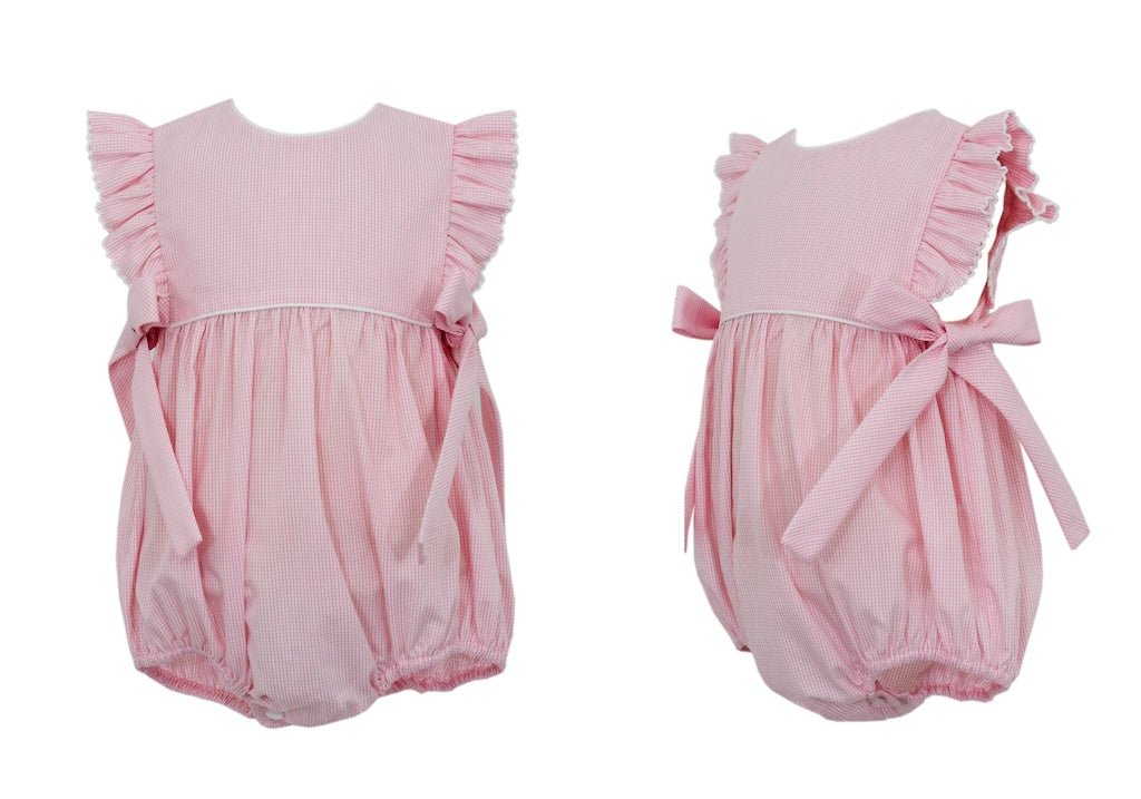 Petit Bebe Girl Bubble with side bows pink check - Fun & Fancy Children's Boutique