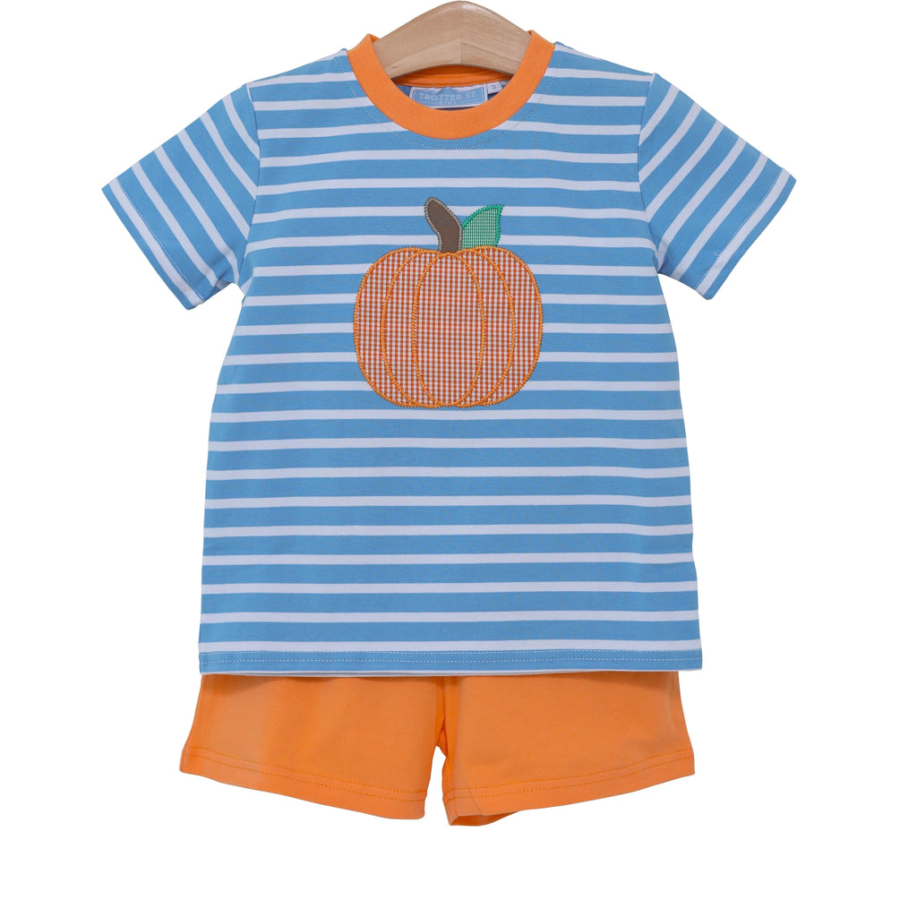 Trotter Street Kids Pumpkin Applique Short Set - Fun & Fancy Children's Boutique